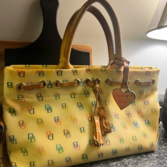 Vintage Dooney & Bourke Yellow Multicolor Logo Tote - Picture 12 of 16